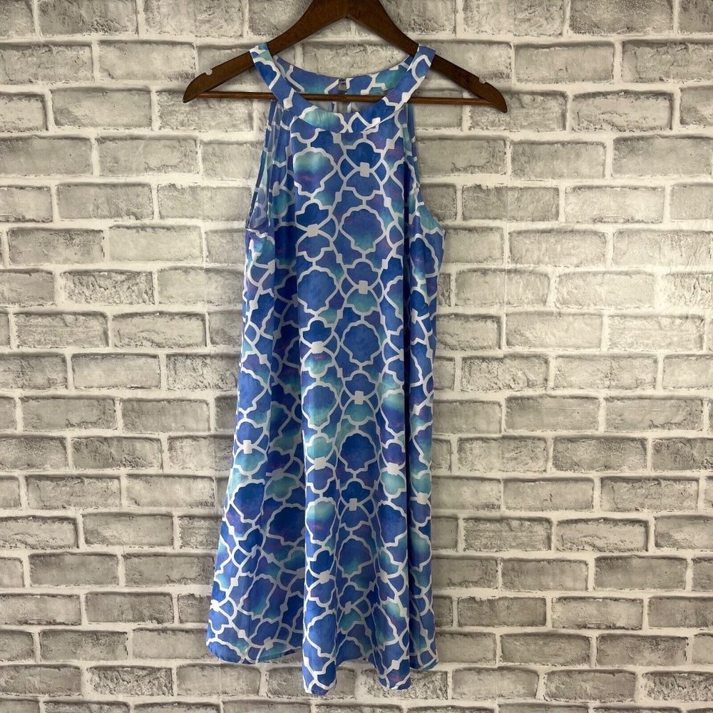 Tori Richard Coastal Blue Seashell Trapeze Swing Tank Dress Featherweight Sz 4